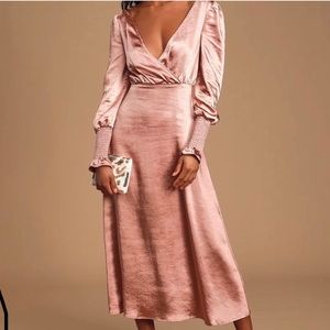 Lulus Pink Mauve Satin Midi Dress